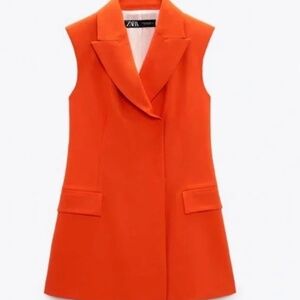 Zara Orange Sleeveless Blazer Size XS